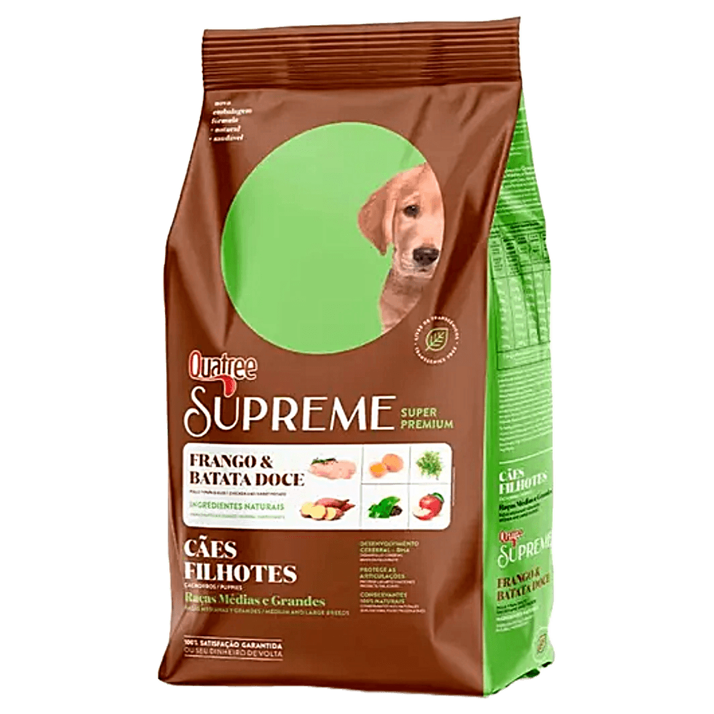RACAO P/ CAES SUPER PREMIUM QUATREE SUPREME FILHOTES RACAS MEDIAS E GRANDES FRANGO E BATATA DOCE 10.1KG RACAO P/ CAES SUPER PREMIUM QUATREE SUPREME FILHOTES RACAS MEDIAS E GRANDES FRANGO E BATATA DOCE 10.1KG