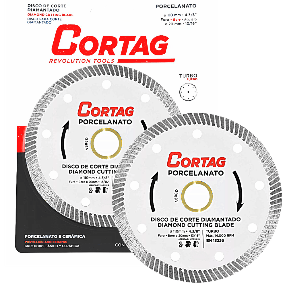 DISCO CORTE FINO DIAMANTADO TURBO FINO P/ PORCELANATO E CERAMICA CORTAG 110MM 60.863 DISCO CORTE FINO DIAMANTADO TURBO FINO P/ PORCELANATO E CERAMICA CORTAG 110MM 60.863