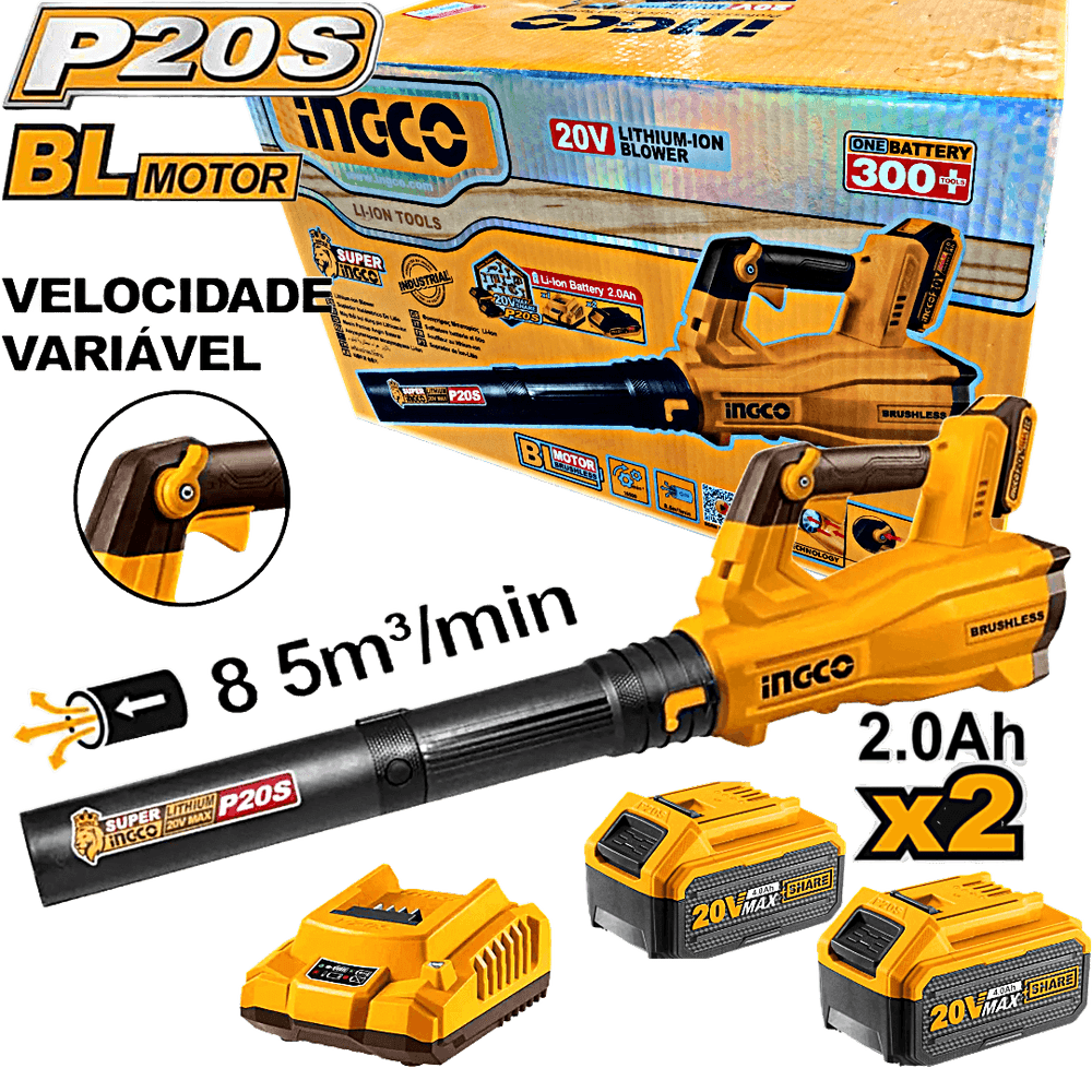 SOPRADOR A BATERIA MOTOR BRUSHLESS INGCO P20S C/ 2 BATERIAS 20V ION-LITIO CABLI204282-9 SOPRADOR A BATERIA MOTOR BRUSHLESS INGCO P20S C/ 2 BATERIAS 20V ION-LITIO CABLI204282-9