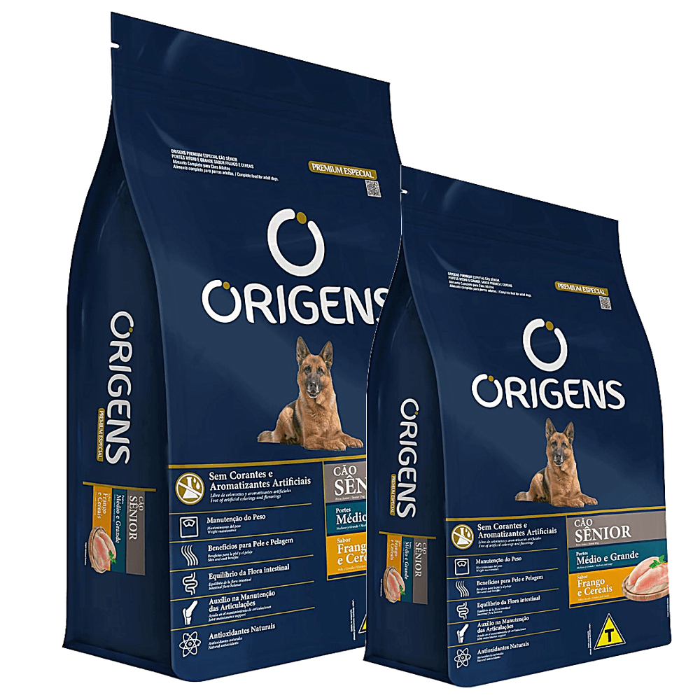 RACAO P/ CAES SENIOR ORIGENS MEDIO E GRANDE PORTE SABOR FRANGO E CEREAIS INTEGRAIS 15KG . RACAO P/ CAES SENIOR ORIGENS MEDIO E GRANDE PORTE SABOR FRANGO E CEREAIS INTEGRAIS 15KG .