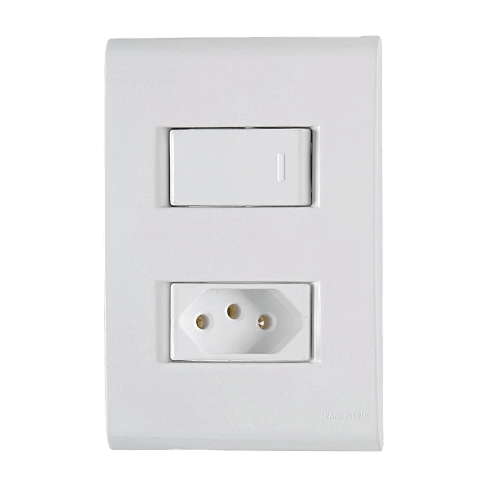 CONJUNTO 4X2 C/ 1 INTERRUPTOR SIMPLES + TOMADA 2P+T 10A TRAMONTINA LIZ 57170/064 250V CONJUNTO 4X2 C/ 1 INTERRUPTOR SIMPLES + TOMADA 2P+T 10A TRAMONTINA LIZ 57170/064 250V
