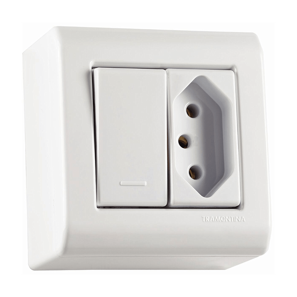 CAIXA SOBREPOR C/ 1 INTERRUPTOR SIMPLES + TOMADA 2P+T 10A TRAMONTINA LIZFLEX 57304/013 250V CAIXA SOBREPOR C/ 1 INTERRUPTOR SIMPLES + TOMADA 2P+T 10A TRAMONTINA LIZFLEX 57304/013 250V