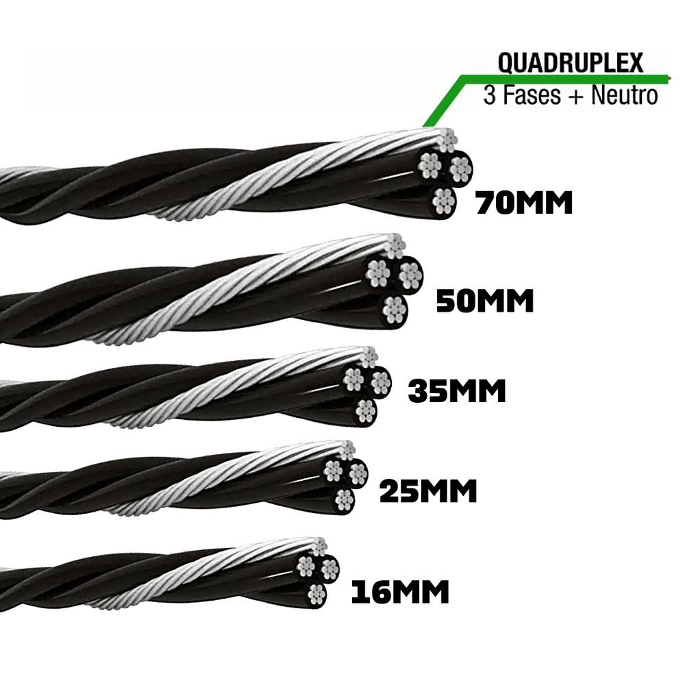 CABO MULTIPLEXADO QUADRUPLEX ALUMINIO 0,6/1KV (3 FASES ISOLADAS + 1 NEUTRO NU) 3X1X16MM CABO MULTIPLEXADO QUADRUPLEX ALUMINIO 0,6/1KV (3 FASES ISOLADAS + 1 NEUTRO NU) 3X1X16MM